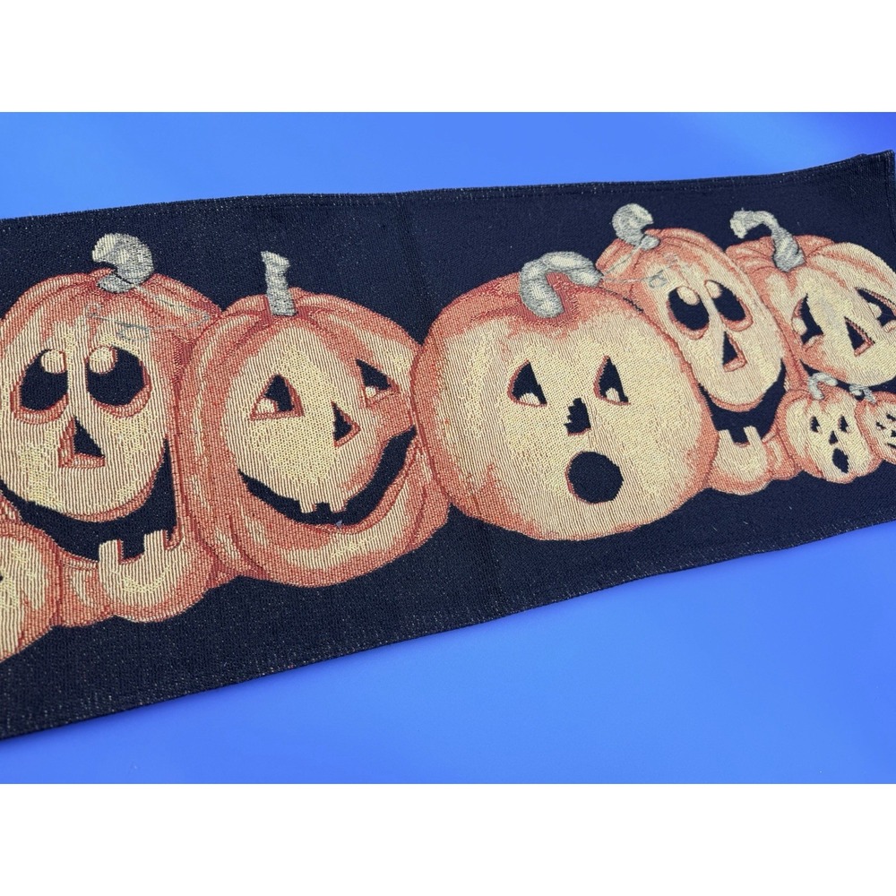 Kohls Halloween Pumpkin Family Tapestry Table Runner 13x72 Jack O Lantern